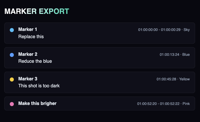 HTML marker export report with color swatches