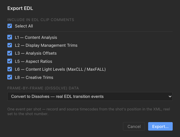 EDL export options