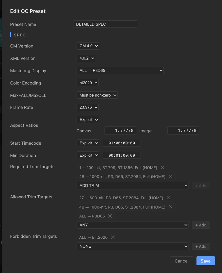 Validation preset builder