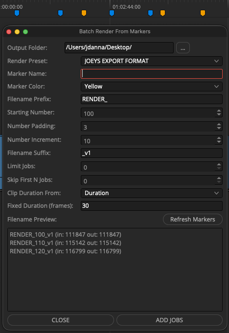 Batch Render From Markers script interface
