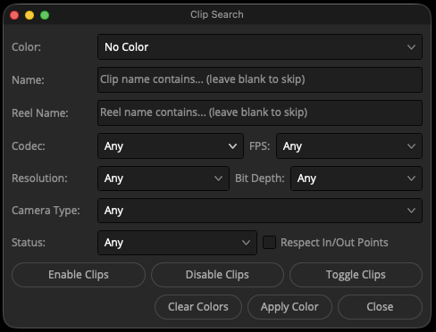 Clip Search script interface