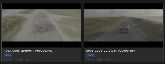 Two visually similar clips ranked next to each other for grouping
